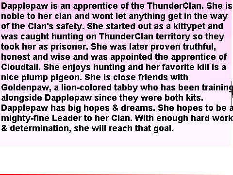 Dapplepaw's Bio.