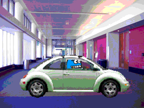 car in hall
