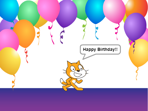 Scratch cat says Happy Birthday!