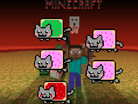 nyan cat in dig it minecraft style