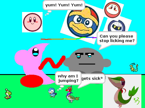 please stand by while kirby is licking shadow kirby
