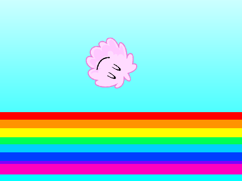 Pink fluffy Puffballs dancing on rainbows