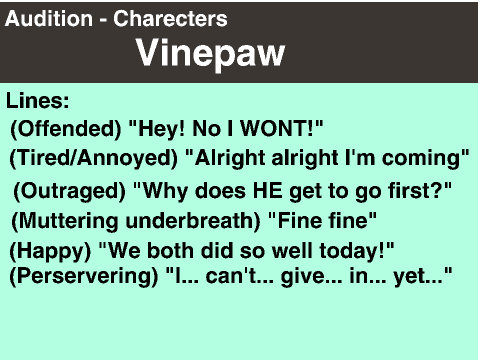 Warrior Cats||Up to the stars||Auditions Vinepaw