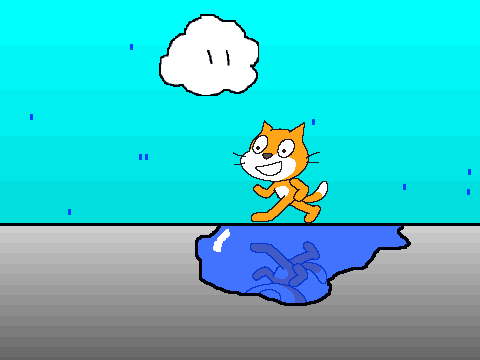 REflection + rain cat