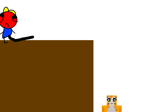 Stampy falls down into a cliff when he kicked me