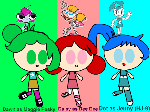 The Powerfluff Girls dressed up as Maggie, Dee Dee, and Jenny (HJ-9)