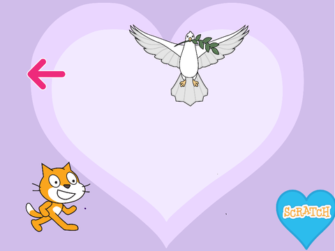 A dove coming down and a cat coming up