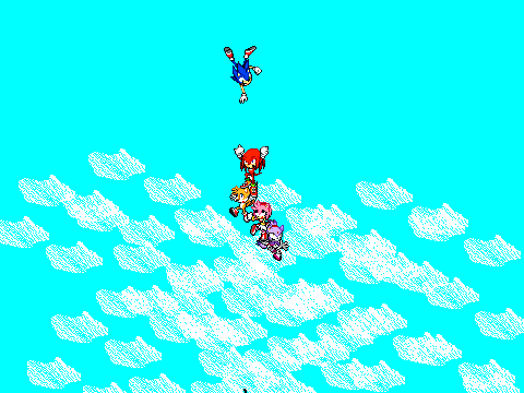 Sonic Catches Knuckles, Tails, Amy, And Blaze