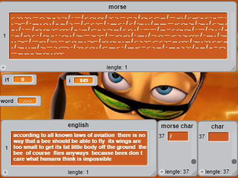 Morse Code Decoder decoding the intro of Bee Movie