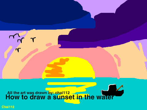 Drawing tutorial 2#: Sunset in water