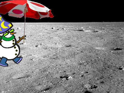 wierd snowman walking on the moon