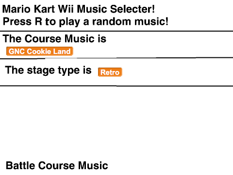 Mariokart Wii Battle Course Music Selecter
