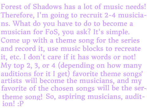 Forest of Shadows Voice Audition! (Season 1) 