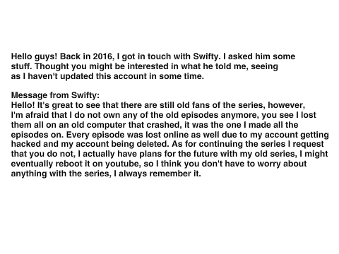 Message from Swifty (December, 2016)
