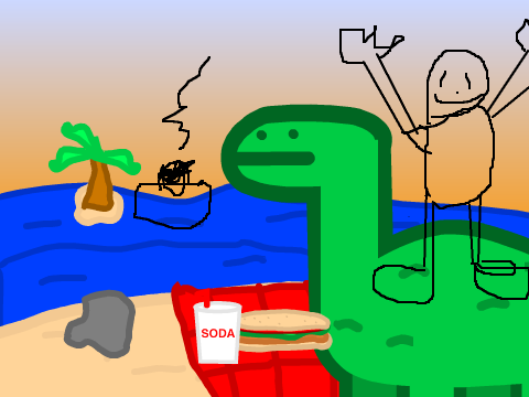 hungry dinosuar eating by the shore