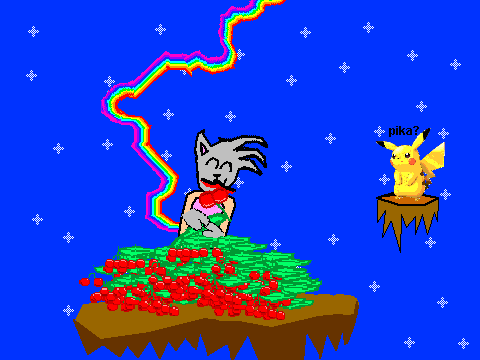 cherry nyan cat food time!(with...pikachu?)