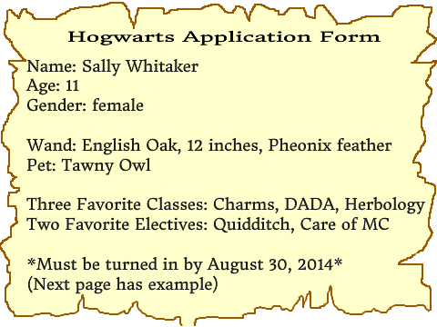Hogwarts application form