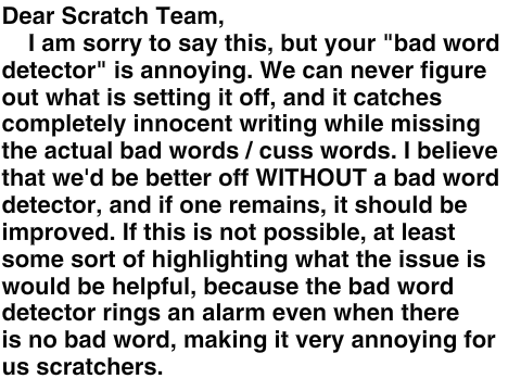 Open Letter to ST: Bad Word Detector