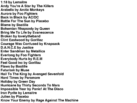 October 2018 Songslist