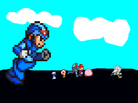 add yourself running from giant megaman!