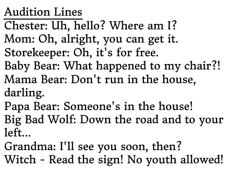 Audition Lines for "Into a Fairytale"  remix