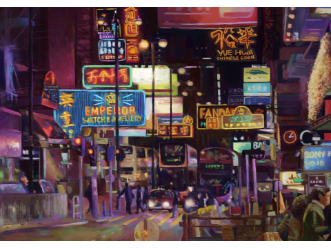 A Hong Kong Street at Night