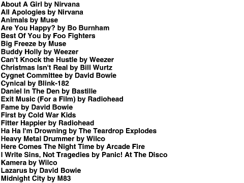 December 2018 Songslist