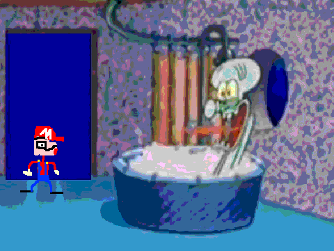 Mario trys to kiss squidward in the bath tub