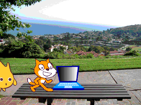 Scratch cat shows gobo a computer