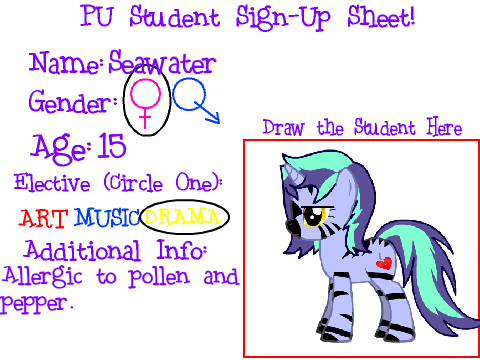 PU Student Sign-Up Sheet: Seawater
