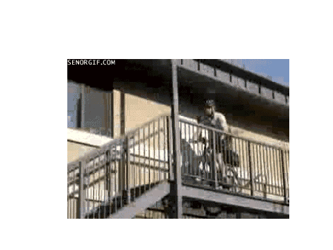 Guy falls down stairs on bike with unfitting music