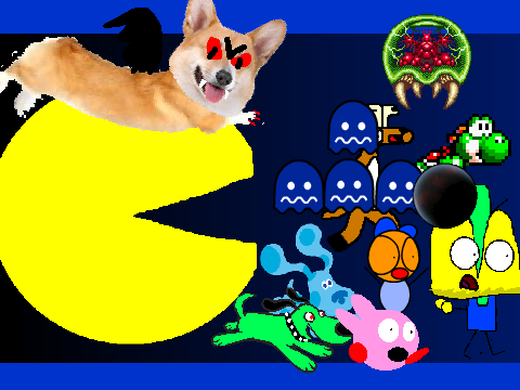 add yourself running away from or being eaten by pacman and Evil Corgi  remix remix remix