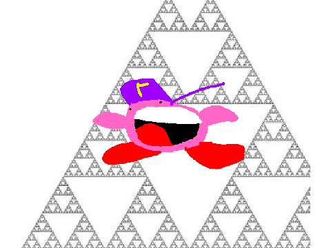 kirbo falls into the infinite sierpinski triangle