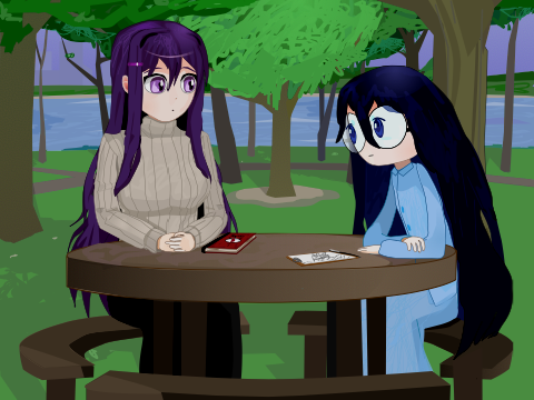 A Drawing of Two Lonely Girls at a Park (Filler)