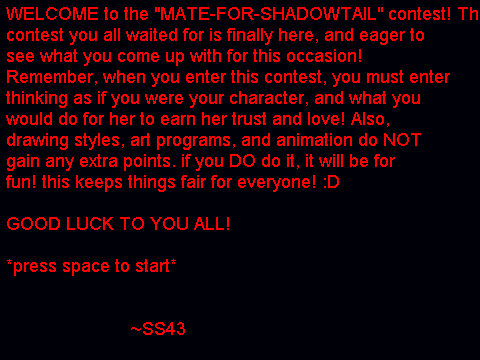 Shadowtail's mate contest; Entry