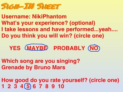 2014 ANNUAL SUMMER SINGING CONTEST ~ Entry