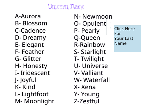 What's You're Unicorn Name?