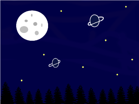 Fireflies and Moon Animation with planets