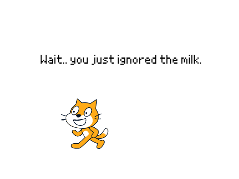 Scratch goes to the fridge and get a glass of milk