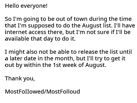 August list announcement