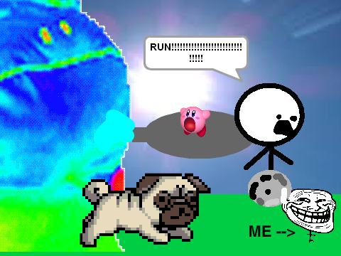 add yourself running from a giant rainbow frog!