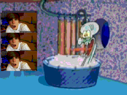 make squidward scream! 58 hour long justin bieber movie on three screens!