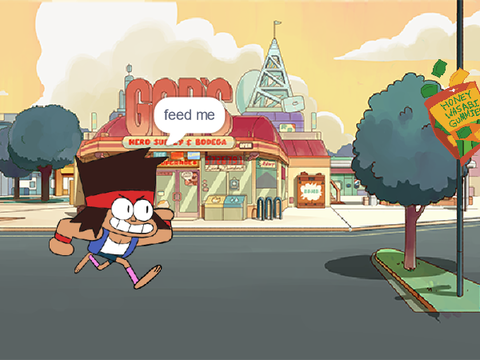 K.O.  eats his worries away