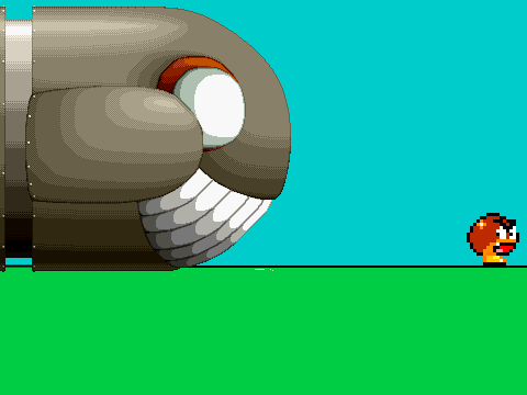 Bullet Bill gets revenge on a goomba 