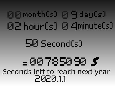 Time(Seconds) left to reach the new year