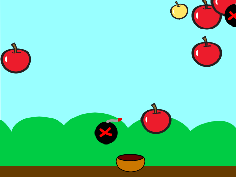 catch the apple      リンゴをキャッチしよう。