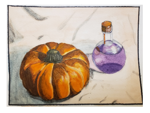 Pumpkin and Potion Watercolor Painting