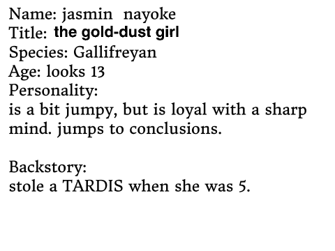 Fall No More RP Bio Template: Jasmin