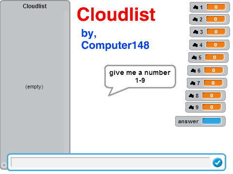 Cloudlist test  NUMBER STORAGE 1-9