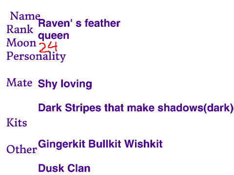 Temeplate for Dusk Clan Raven's Feather